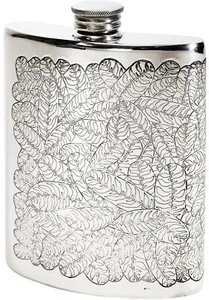 6oz Pewter Flask Embossed with Tiger Leaf Polished Screw Perfect for Engraving - Bild 1 von 4
