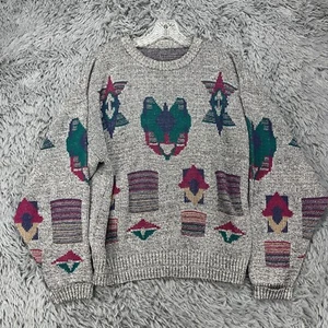 Vintage Pullover Pulli Herren XL? Bunt 80er Retro Geometrisch Preppy Eklektisch - Bild 1 von 9