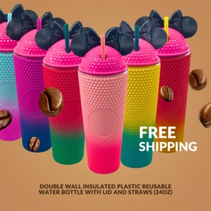 Studded Tumbler Double Wall Insulated Plastic Reusable Water Bottle with Lid - Picture 1 of 7