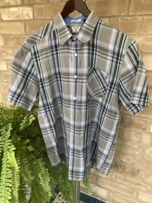 Volcom Shirt Men's Medium Gray Plaid Button Collared Short Sleeve Classic Fit - Image 1 of 4