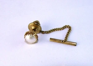 Vintage Tie Tack 14K Gold & Pearl Solitaire - Picture 1 of 4