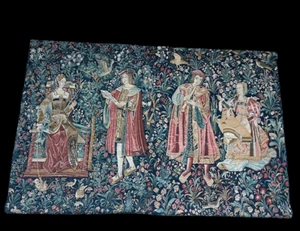 Antiguo Vintage Hermoso Tapiz de Lana Colgante de Pared Escena Romántica Bélgica Siglo XX - Imagen 1 de 12