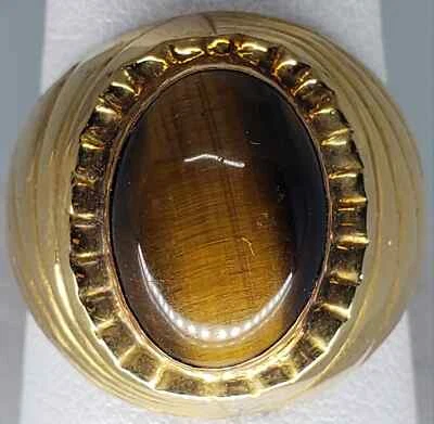 Anillo de oro de 18 quilates ojo de tigre vintage para hombre talla 9,25 Foto 1 de 4