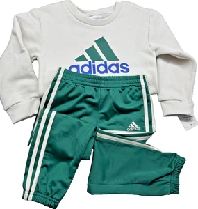 Adidas Kinder Trainingsanzug Set 3T - weiß/grün Sweatshirt & Hose - neu mit Etikett - Bild 1 von 18
