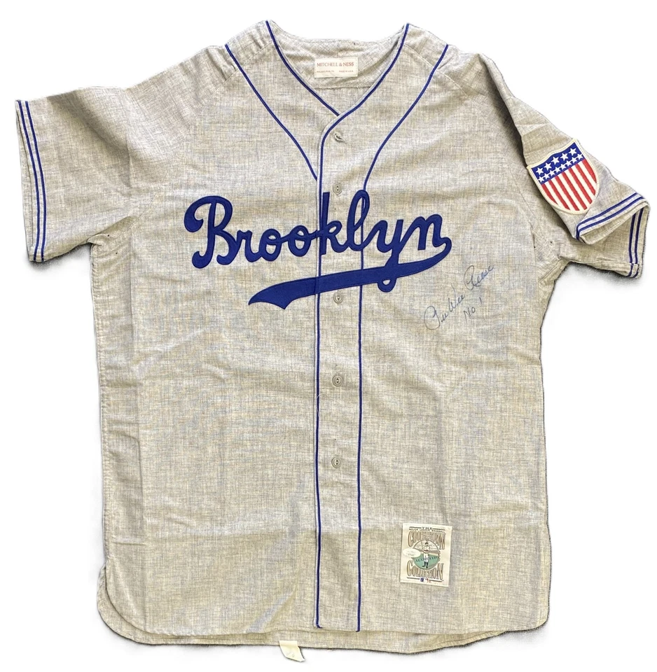 Pee Wee Reese Signed Mitchell & Ness Brooklyn Dodgers Jersey No 1 JSA - Image 1 of 4