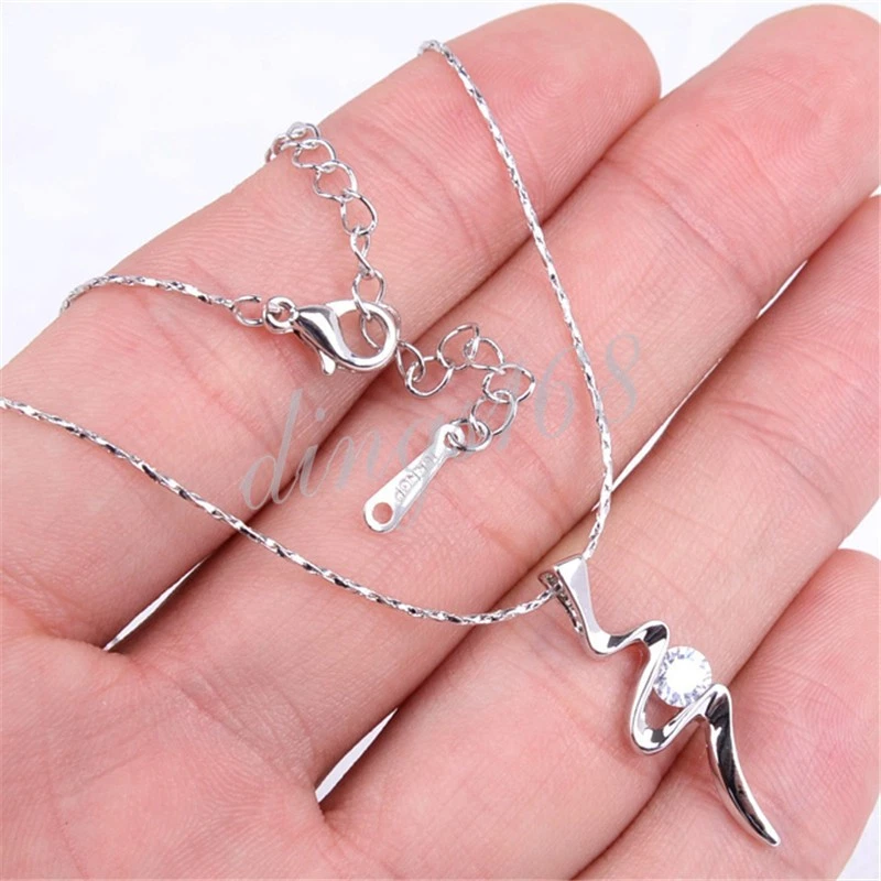 Cadena de collar de plata de ley 925 inspirada en el diseñador + colgante ondulado de cristal G411 Foto 1 de 1