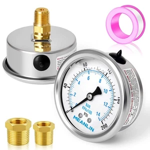 0~200Psi Acciaio Inox 1/4" NPT 2,5" QUADRANTE FRONTALE Manometro Riempito di Liquido... - Foto 1 di 7