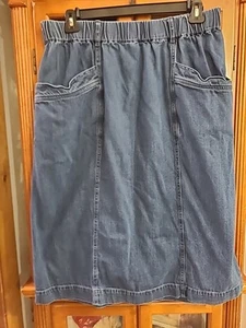 St John's Bay Jean Denim Skirt Elastic Waist Size PXL Front Pockets Calf Length - Picture 1 of 11