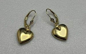 Preciosos aretes colgantes finos de corazón hinchado de oro amarillo macizo de 0,585 de 14 quilates de 1,7 g - Imagen 1 de 5