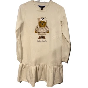Polo Ralph Lauren Girl's Ivory Baby Bear Fleece Dress Size XL/TG 16 - Picture 1 of 5