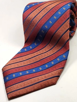 DANIEL DE FASSON Handmade 100% Silk Trifold Tie Mens Red Blue Orange Striped NEW - Image 1 of 3