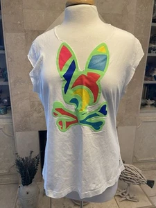 Psycho Bunny Crossbones Men Women Print Graphic Tee T Shirt Sz 4 100% Pima 40” - Picture 1 of 11