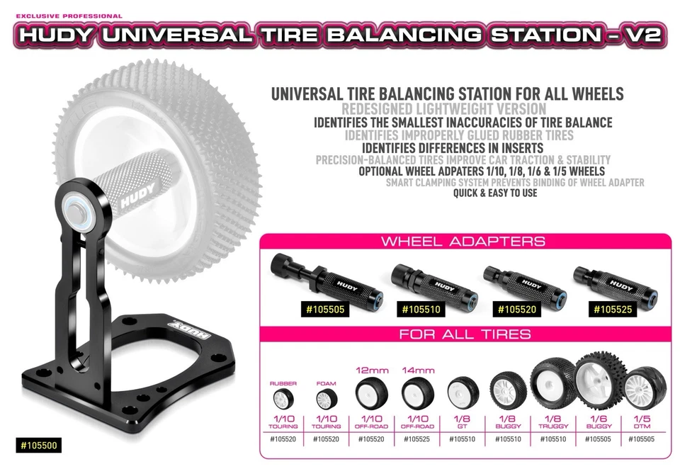 Hudy V2 Universal Tire Balancing Station with Wheel Adapter for 1:5 & 1:6 Scales - Image 1 of 3