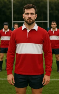 Rugby Shirt Jersey with Contrast Colour Band Red And White 100% Acrylic - Picture 1 of 4