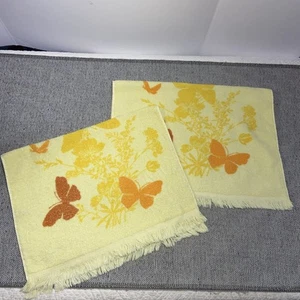 Set 2 asciugamani vintage anni 60-70 cannone giallo arancione farfalla - Foto 1 di 7