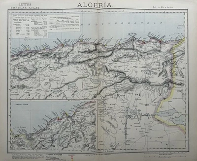 1883 Algeria Original Antique Colour Map by Letts - Image 1 of 3