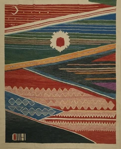 Modern Artistic Kilim Square Rug 10x10 Hand-Woven in Colorful Shapes and Lines - Picture 1 of 11