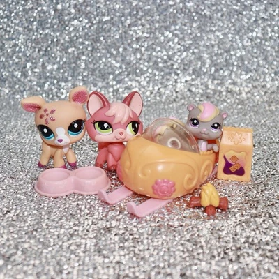 Tubo de 3 mascotas Littlest Pet Shop auténtico LPS #2112 #2113 #2114 Sparkle Deer Fox Foto 1 de 4