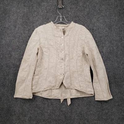 Chaqueta J Jill Mujer Pequeña Pequeña Beige Mezcla de Lino Blazer Abotonada Manga Larga Foto 1 de 4