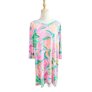 Nuevo sin etiquetas Vestido Columpio Lilly Pulitzer Ofelia Rosa Vibrante Floral Hoja Rayón Mezcla XL - Imagen 1 de 10