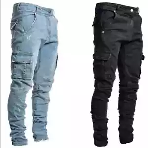 Casual Men's Ripped Slim Daily Chic Skinny Jeans Stretch Trousers Denim Pants - Picture 1 of 27