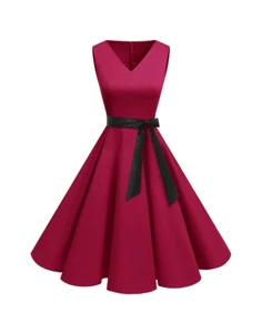 Pinup Retro Vintage 1950s 60s Swing Dark Red Rockabilly Dress SIZE M NEW - Picture 1 of 14
