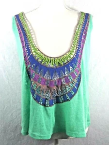 Sage Brand Top Boho Green Crochet Front Look Semi Sheer Size Small - Picture 1 of 9