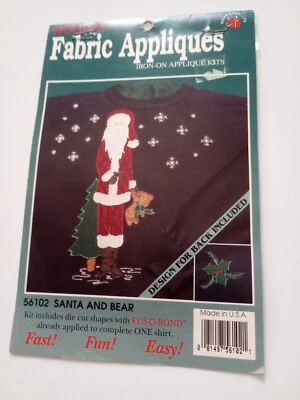 New Holiday Fabric Appliqués Kit iron on pattern christmas 1990s crafts handmade - Image 1 of 4