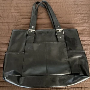 Kenneth Cole Reaction Black PVC Bag With Silver Hardware Adjustable Strap Pocket - Picture 1 of 21