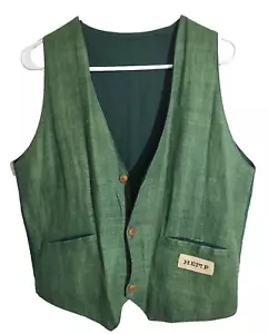 Hemp Green Custom men Hippie Vest Sz Sm Hippie core Urbancore Hip Pockets Unisex - Picture 1 of 9