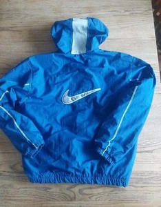 Vtg 90's Nike Full Zip Jacket Big Back Swoosh Quilted Blue Hooded Mens Medium - Picture 1 of 8