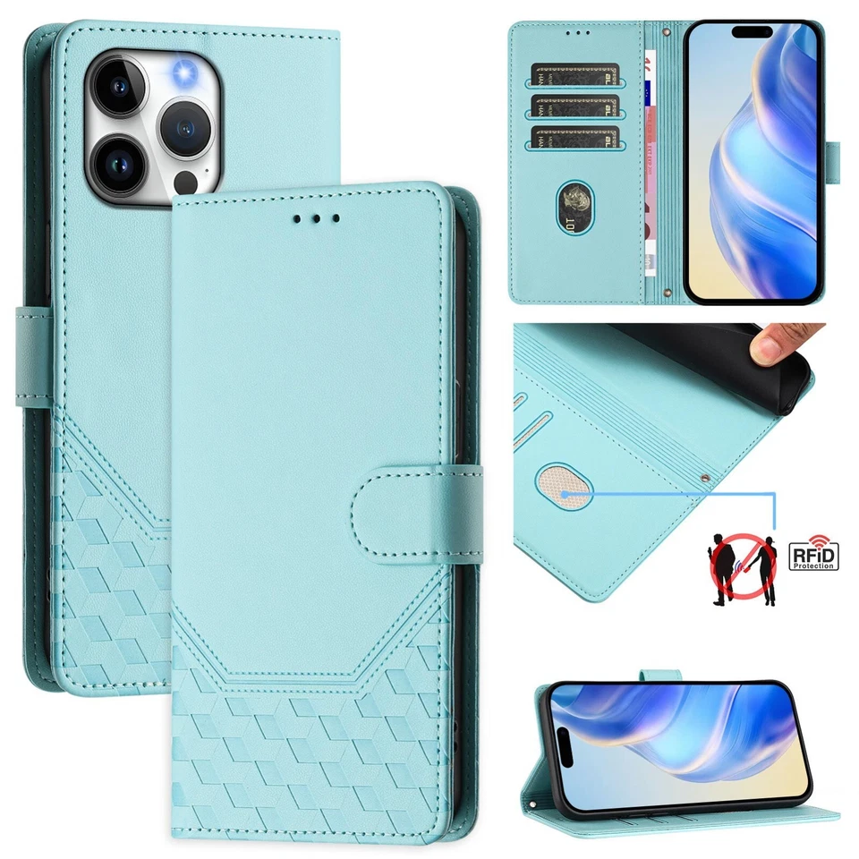 For iPhone 16 15 14 13 12 11 Pro Max SE 7/8 XR XS Case Leather Wallet Flip Cover - Image 1 of 4