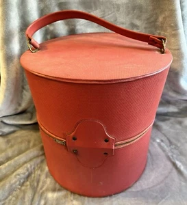 Mid-Century VINTAGE Wig Carry Case Hat Box Everbest Hollywood Florida Red Chic - Picture 1 of 7