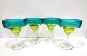 Coastal Acrylic Margarita Glasses Indoor Outdoor Green / Teal Set of 4 NEW - Picture 1 of 3