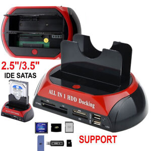 HDD Docking Station IDE SATA 2.5" 3.5" Dual USB Clone Hard Drive Card Reader