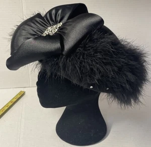 Mr. Hi’s Classic Women’s Black JEWELED Rhinestone Feathers Hat - Picture 1 of 11