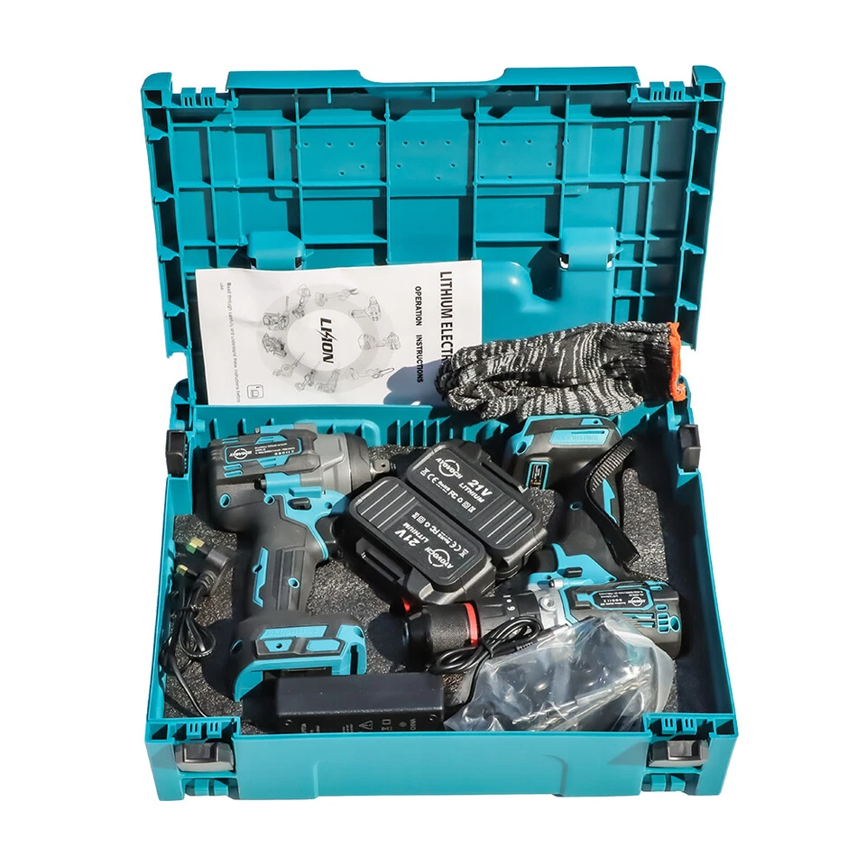 AYOVOCH 2*Batteries Impact Wrench +3in1 Cordless Drill Driver Impact Combi Drill DIY Set