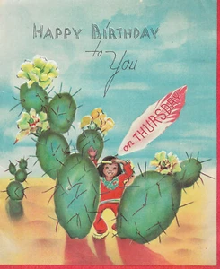 Tarjeta de felicitación de cumpleaños vintage 1940 en relieve Little Indian Girl Desert Cactus G1 - Imagen 1 de 4