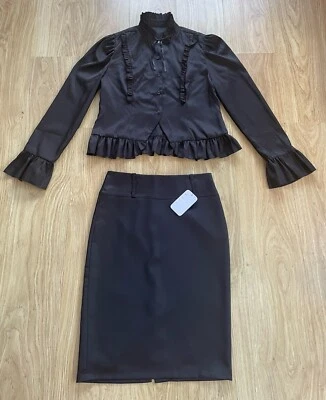 GOTHIC BUNDLE SIZE 12 BNWT STRETCHY SATIN PENCIL SKIRT & BNWOT SATIN SHIRT - Image 1 of 4
