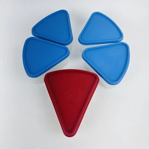 Tupperware Pie Slice Wedge Sandwich Containers 5 1799 Blue Red Lids 1800 Vintage - Picture 1 of 8