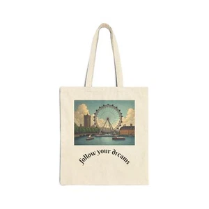 Inspirational Cotton Canvas Tote Bag - Follow Your Dreams, Reusable Grocery Bag, - Picture 1 of 6