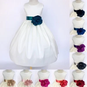 Classic Shantung Ivory Flower Girl Dress Wedding Newborn Junior 2 4 6 8 10 12 14 - Picture 1 of 82