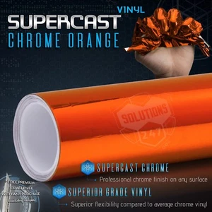 Supercast Flex Stretch Mirror Chrome Vinyl Wrap Sticker Roll Air Release Orange - Picture 1 of 8