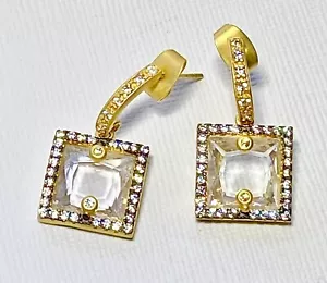 Freida Rothman Ohrringe Mixed Metal Facettiert Quadrat Pave Stein Atemberaubend Neu - Bild 1 von 13