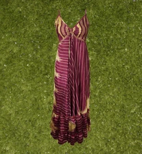 Womens Strap Sundress, Purple Recycled Silk Dress,Spaghetti Strap Boho Hippi S/M