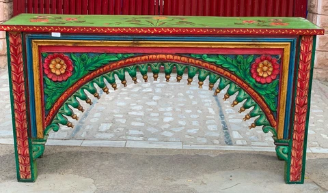 Antique wooden painted table heavy mehrab old console table Indian furniture Cover