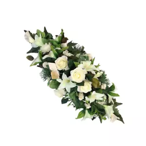 Ataúd Topper Flor Arreglo Ataúd Spray Seda Artificial Funeral Memorial - Imagen 1 de 7