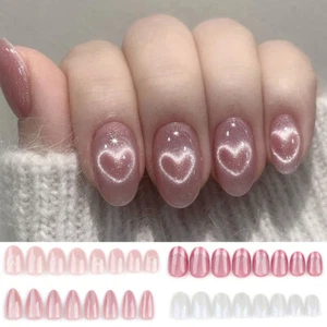 24pcs Aurora Crystal Press-On False Nail Shinning Blooming French Manicure Tool - Picture 1 of 29