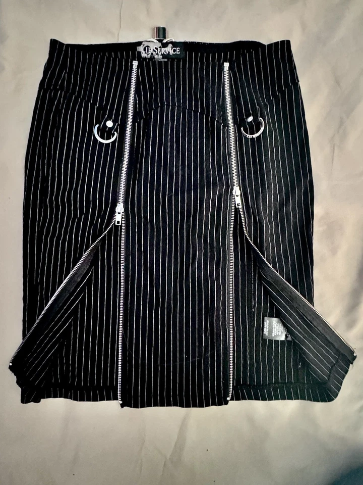 Falda punk vintage Lip Service Gangsta Pranksta a rayas mafioso para mujer mediana Foto 1 de 4