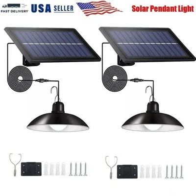 2X LED Solar Pendant Light Outdoor Indoor Solar Powered Motion Sensor Shed Light - Image 1 of 4